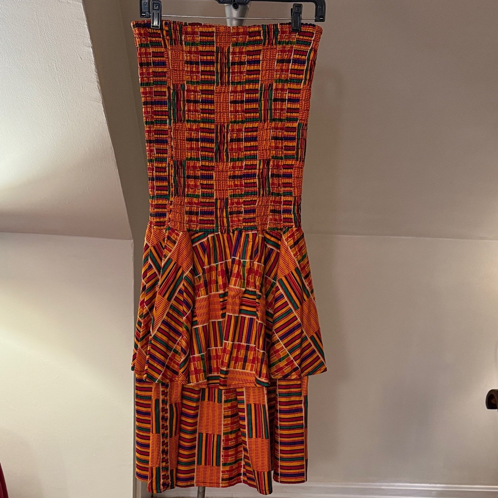 Orange Multicolor Tiered Midi Skirt or strapless dress